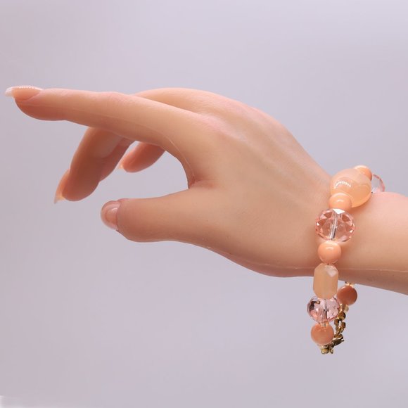 Unique coral color necklace set with bracelet and earrings. - Picture 6 of 8